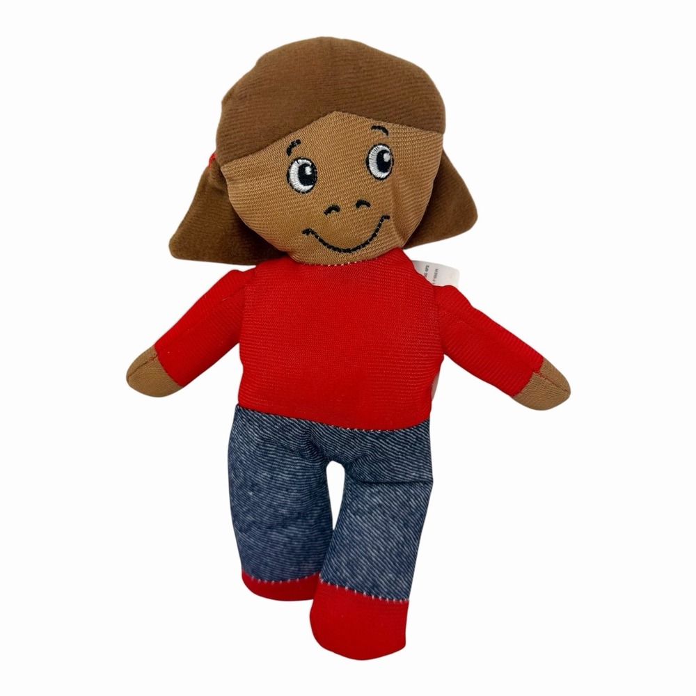 PBS Kids Miss Rosa Plush Doll Soft Stuffed Toy Red Shirt Denim Pants Brown Hair